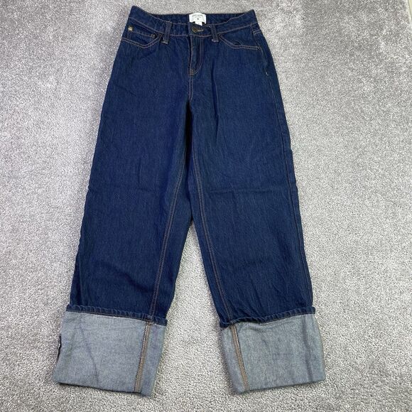 Kate Spade X Target Jeans Women’s 0 Blue Wide Leg Mid-Rise Dark Wash Cuffed - Picture 1 of 11